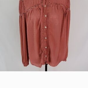 Free People Brown Long Sleeve Ruffled Blouse